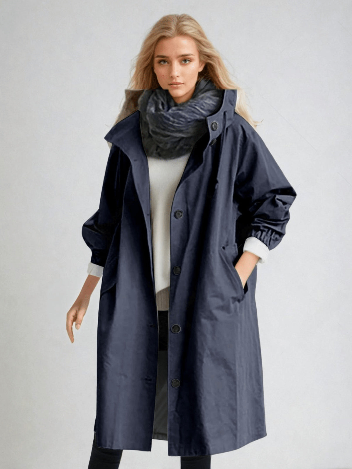 Women's Hooded Button-Up Waterproof Trench Coat