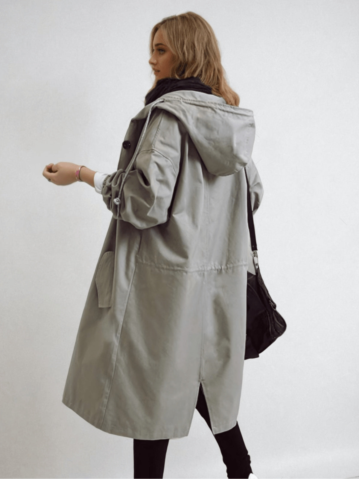 Women's Hooded Button-Up Waterproof Trench Coat