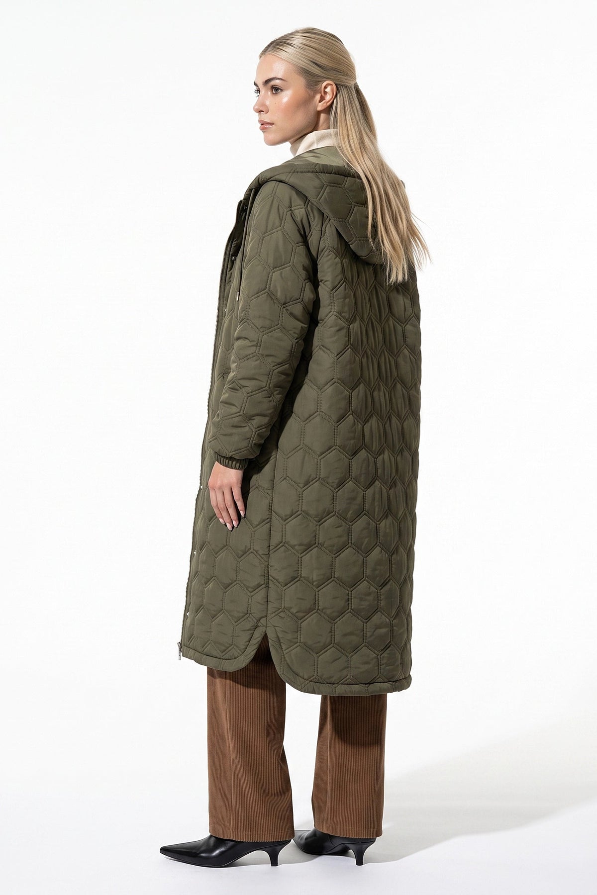 Women's Hooded Geometric Quilted Long Puffer Coat