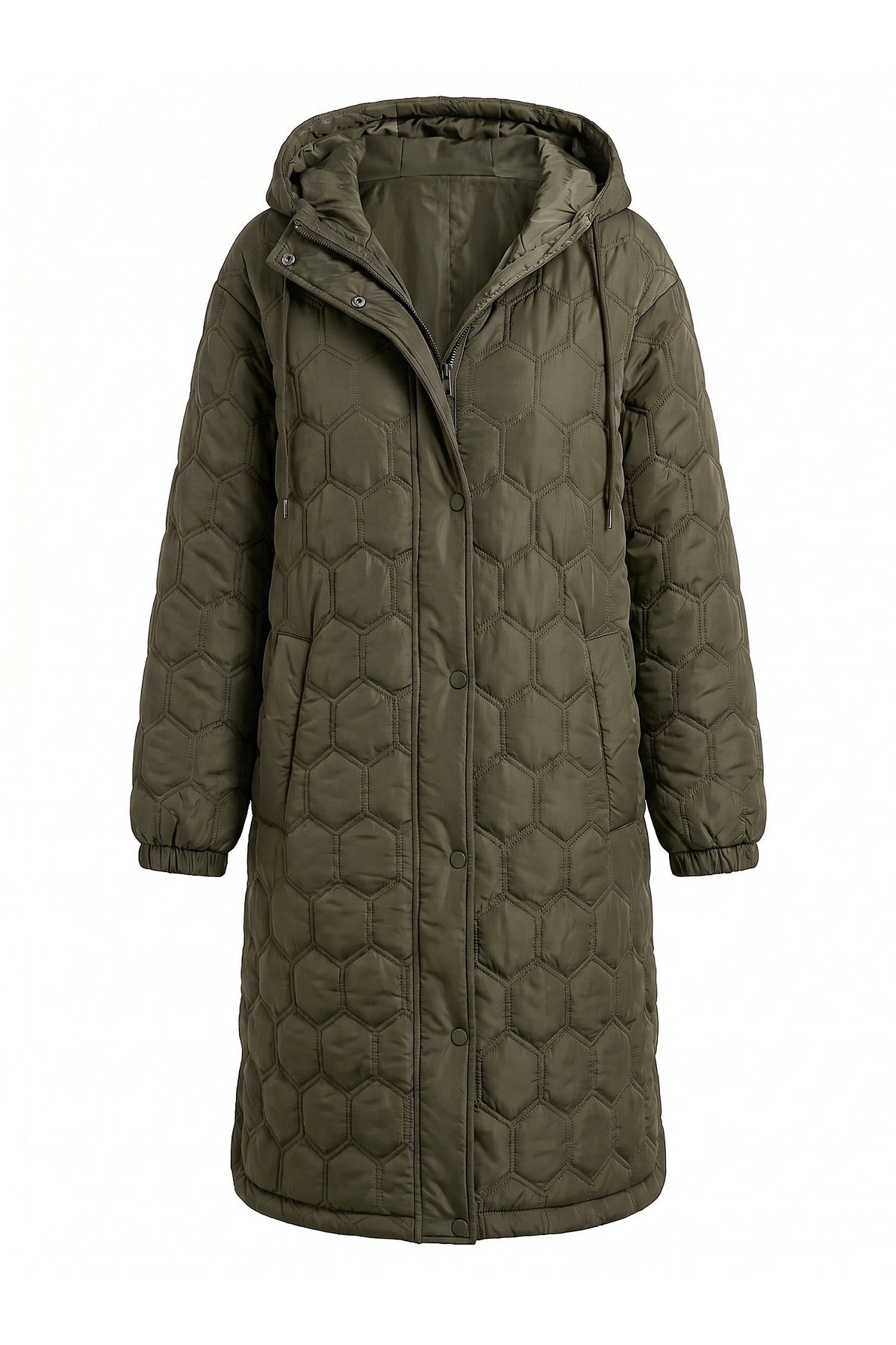 Women's Hooded Geometric Quilted Long Puffer Coat