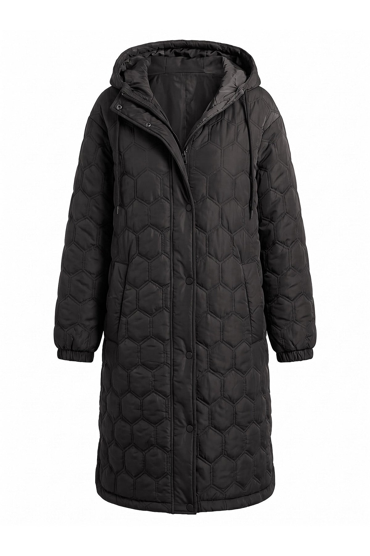 Women's Hooded Geometric Quilted Long Puffer Coat