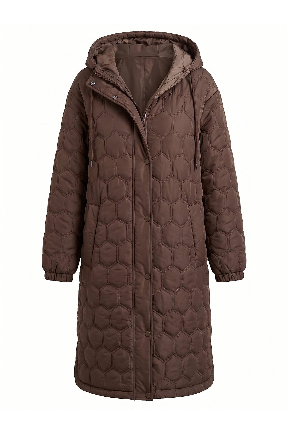 Women's Hooded Geometric Quilted Long Puffer Coat