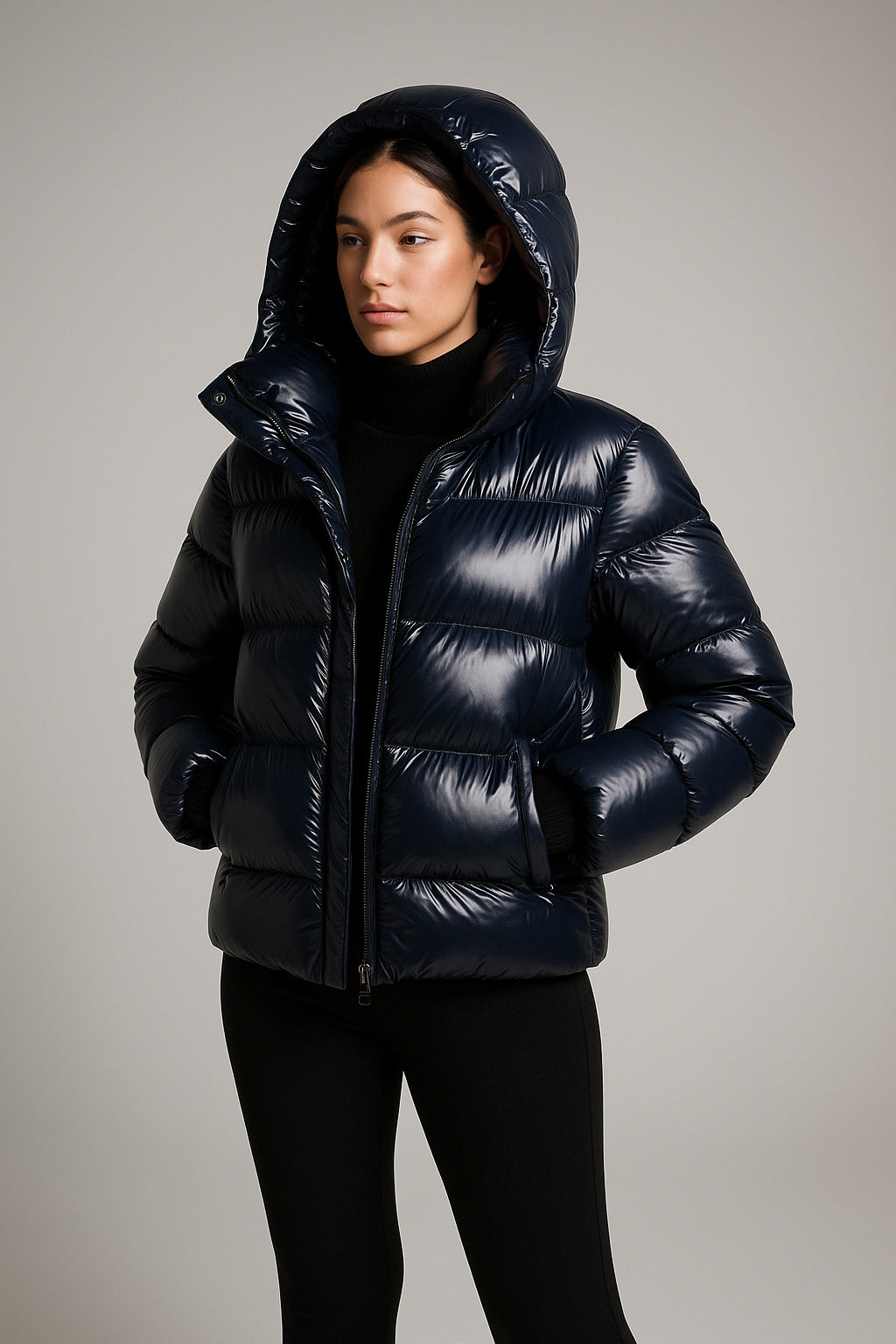 Women's Hooded Plain Puffer Jacket