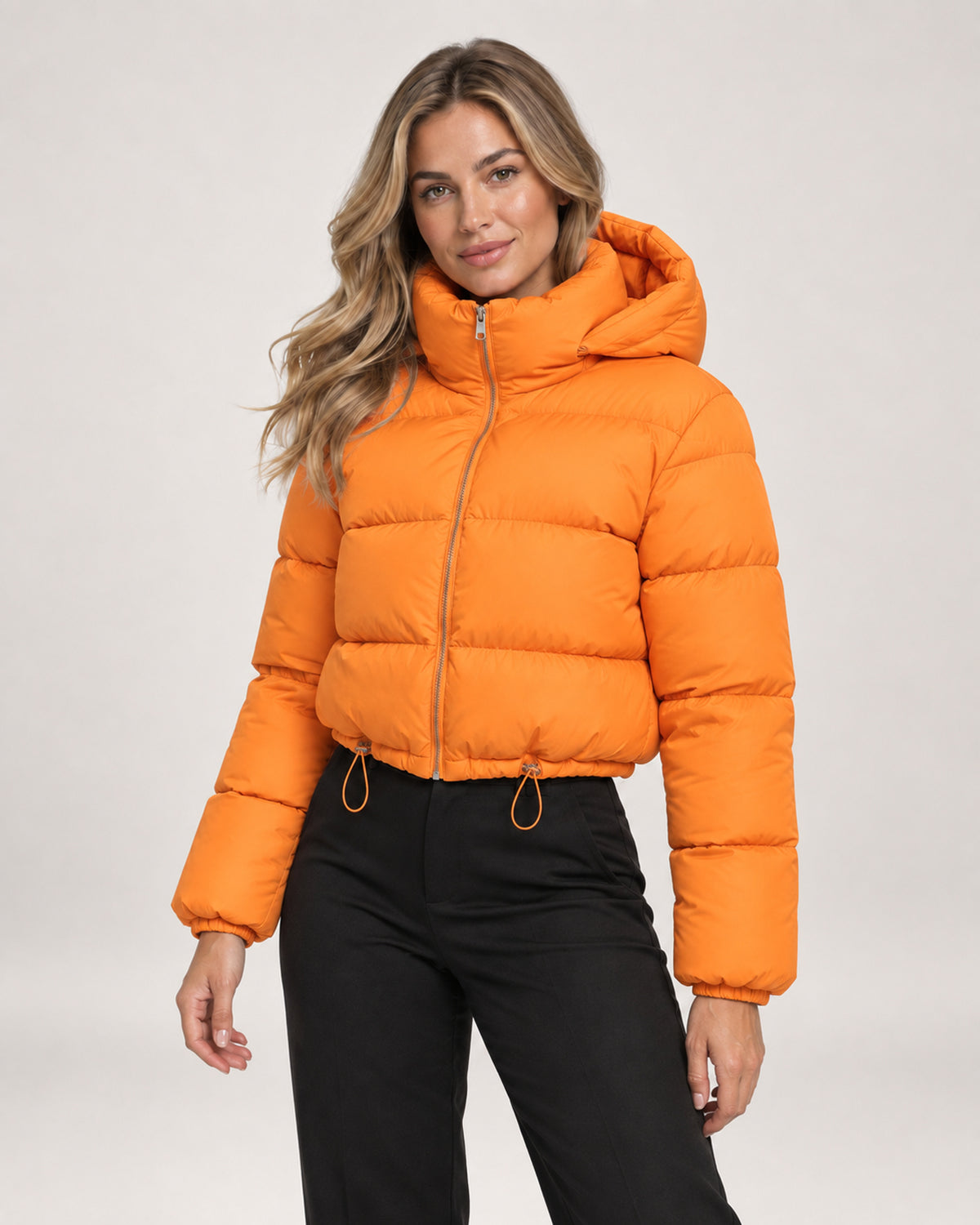 Women's Hooded Quilted Adjustable Hem Cropped Puffer Jacket