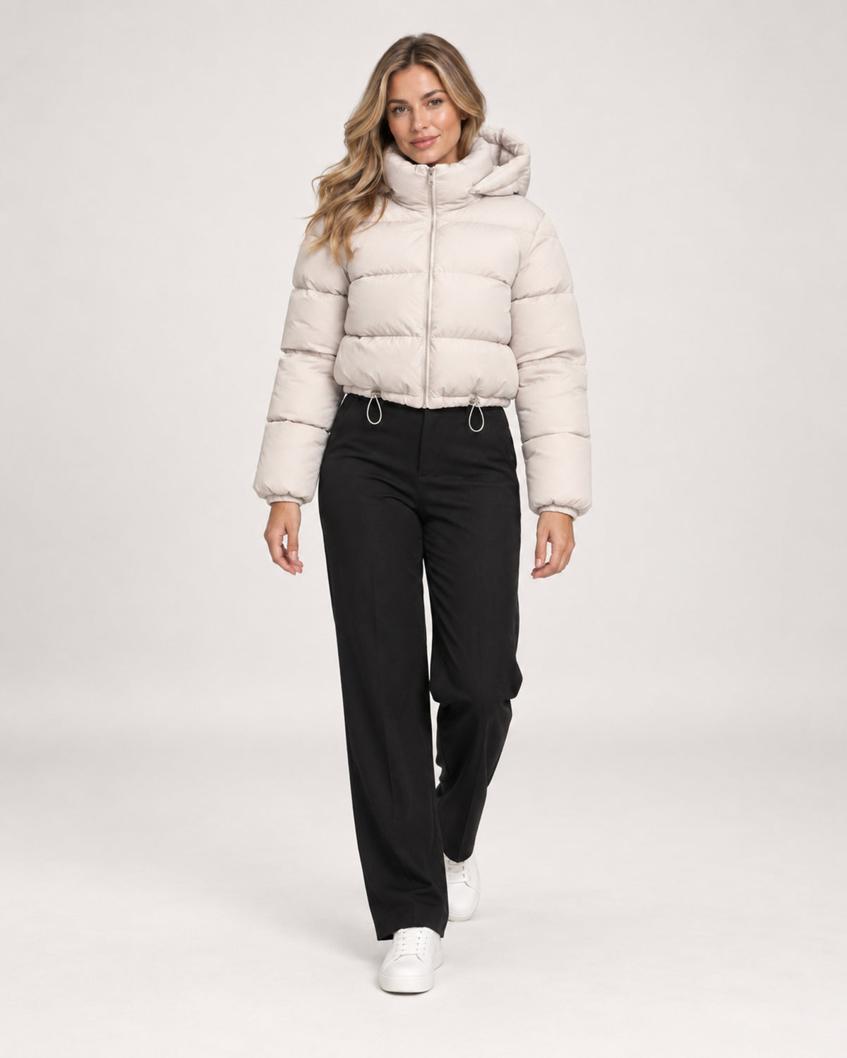 Women's Hooded Quilted Adjustable Hem Cropped Puffer Jacket
