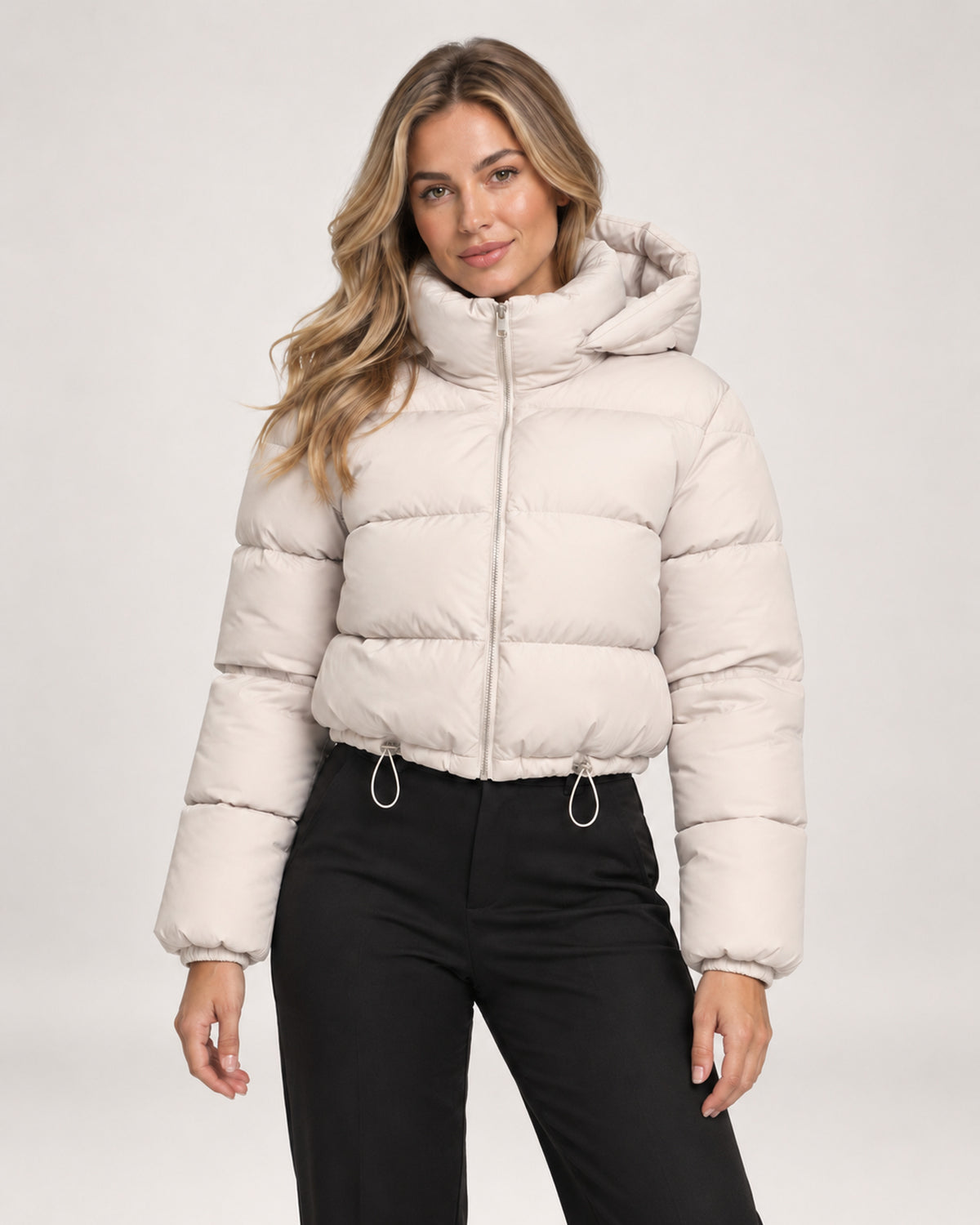 Women's Hooded Quilted Adjustable Hem Cropped Puffer Jacket