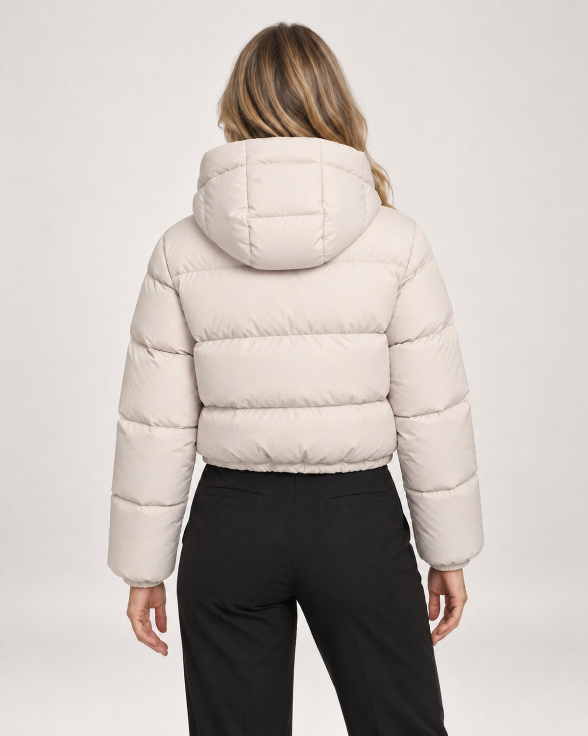 Women's Hooded Quilted Adjustable Hem Cropped Puffer Jacket