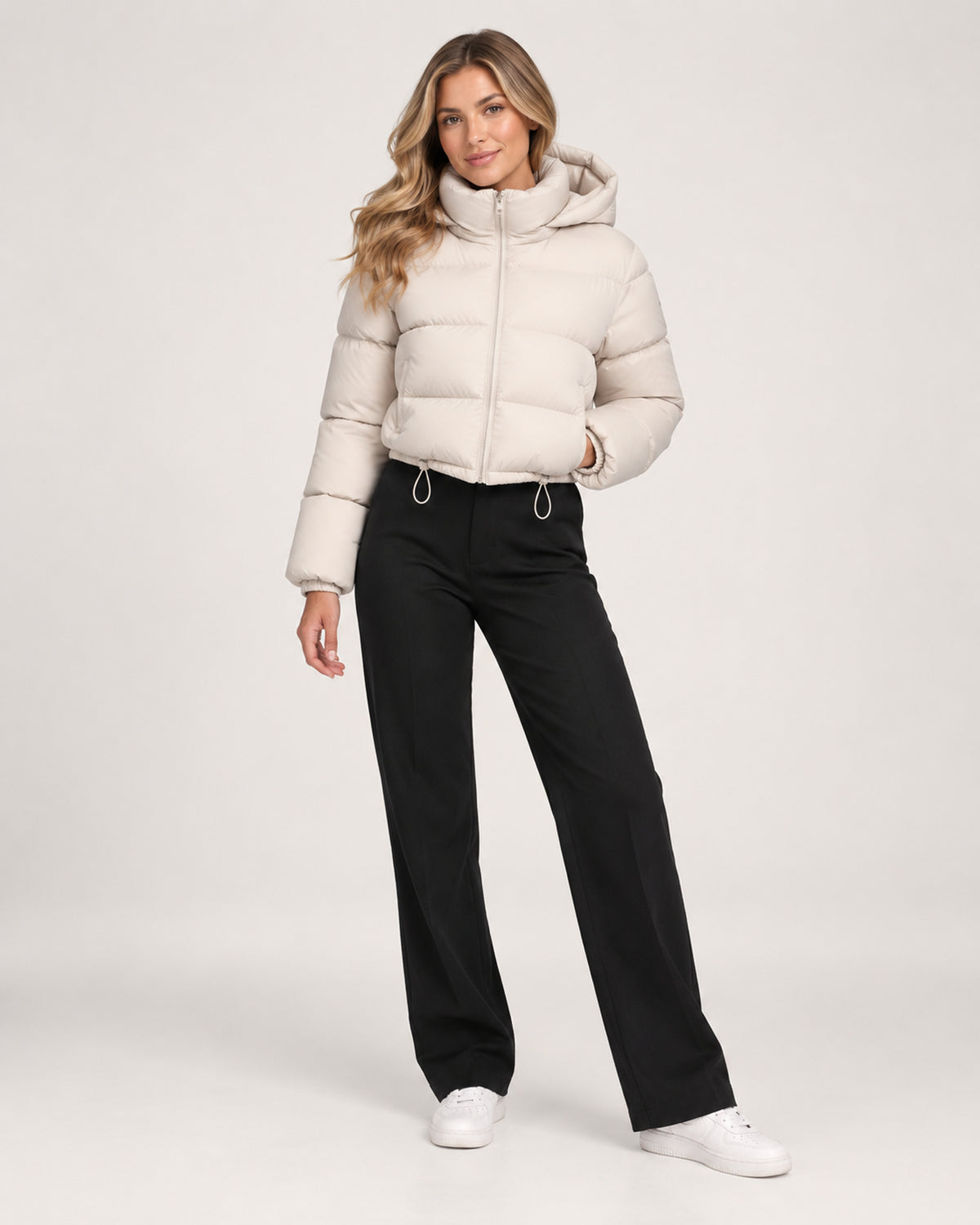 Women's Hooded Quilted Adjustable Hem Cropped Puffer Jacket