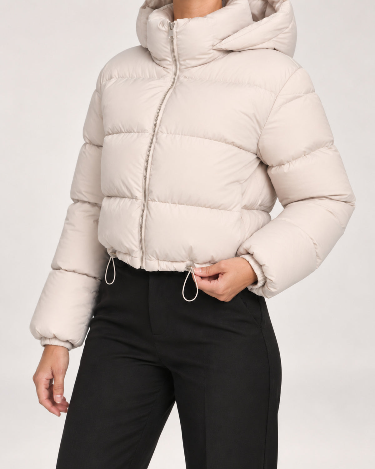 Women's Hooded Quilted Adjustable Hem Cropped Puffer Jacket