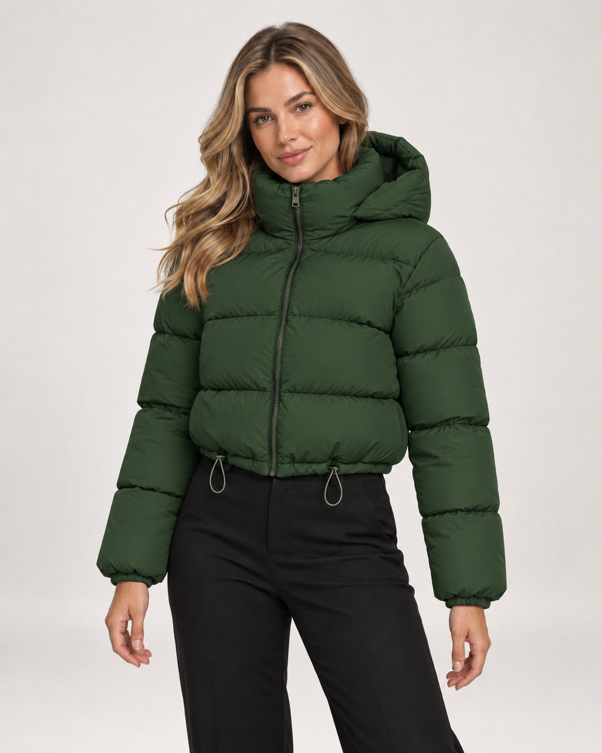Women's Hooded Quilted Adjustable Hem Cropped Puffer Jacket