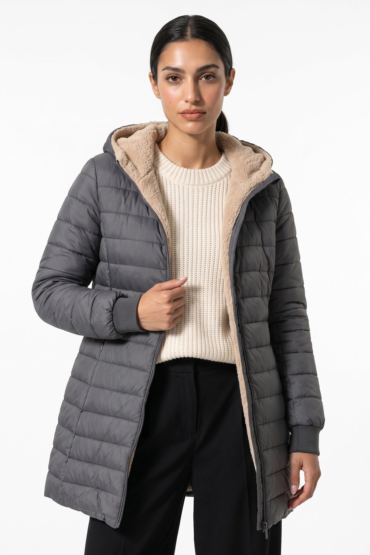 Women's Hooded Quilted Long Puffer Coat