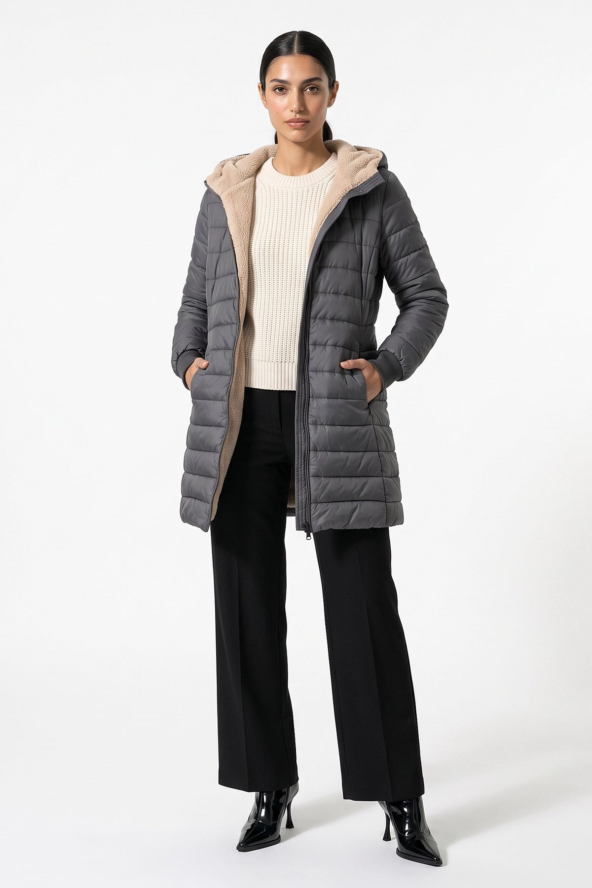 Women's Hooded Quilted Long Puffer Coat