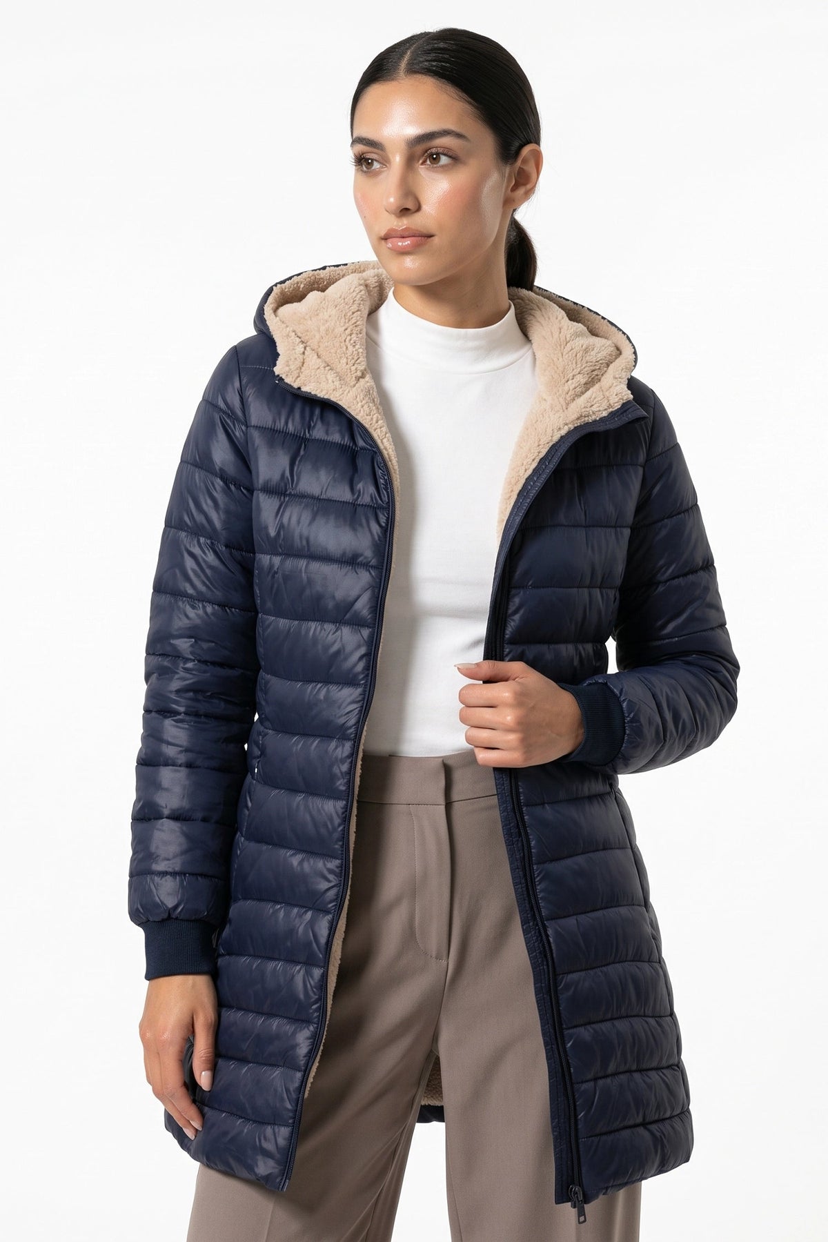 Women's Hooded Quilted Long Puffer Coat