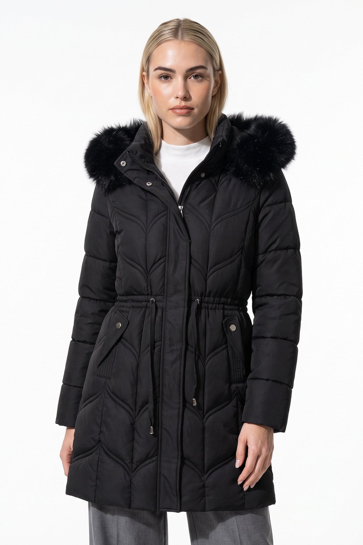 Women's Hooded Quilted Winter Warm Longline Puffer Coat