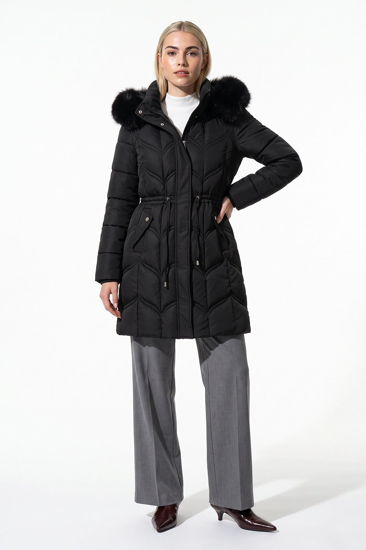Women's Hooded Quilted Winter Warm Longline Puffer Coat