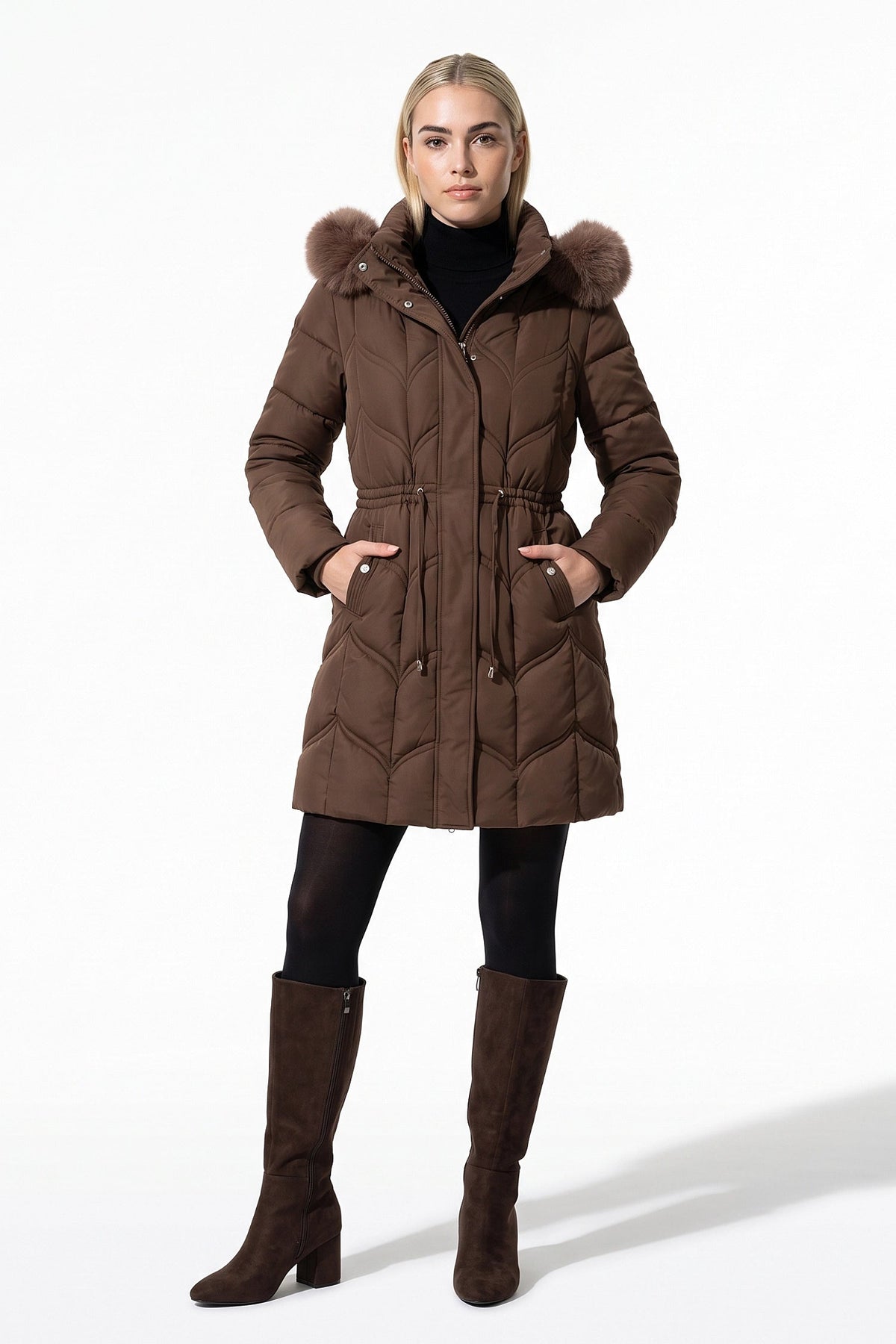 Women's Hooded Quilted Winter Warm Longline Puffer Coat