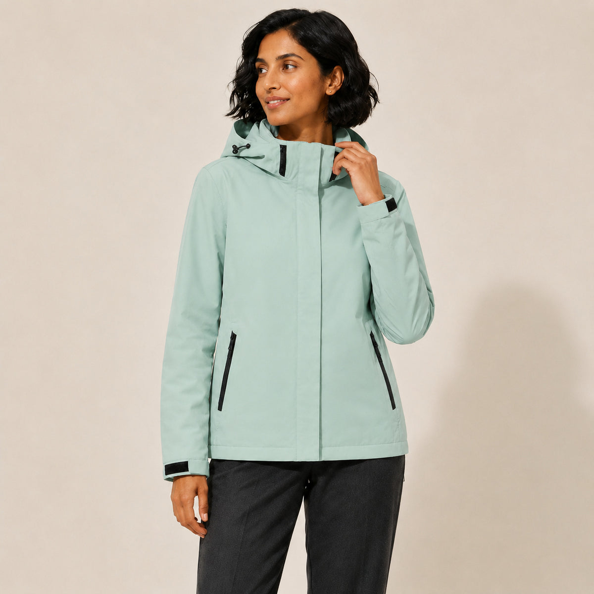 Women's Hooded Zip-Up Waterproof Rain Jacket