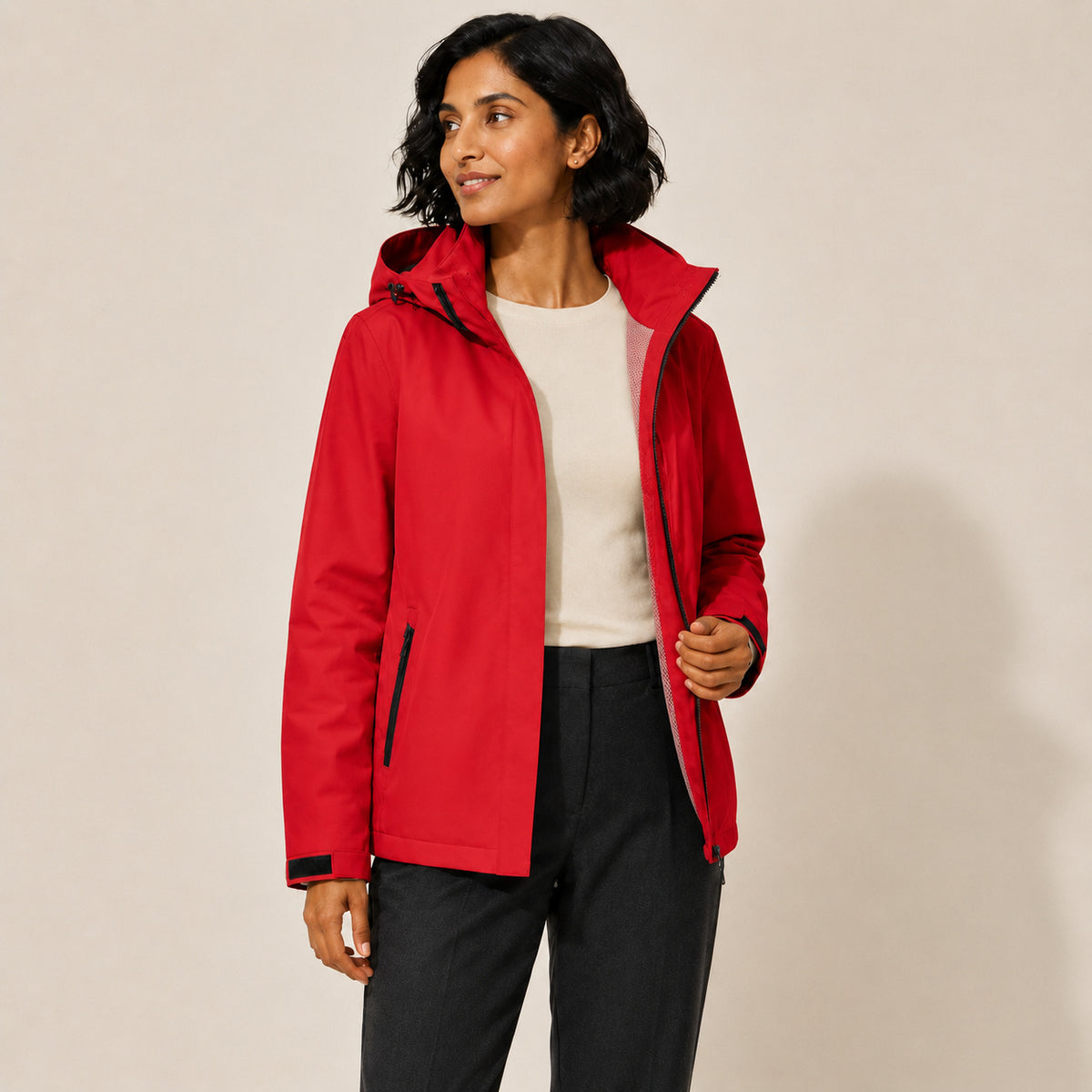 Women's Hooded Zip-Up Waterproof Rain Jacket