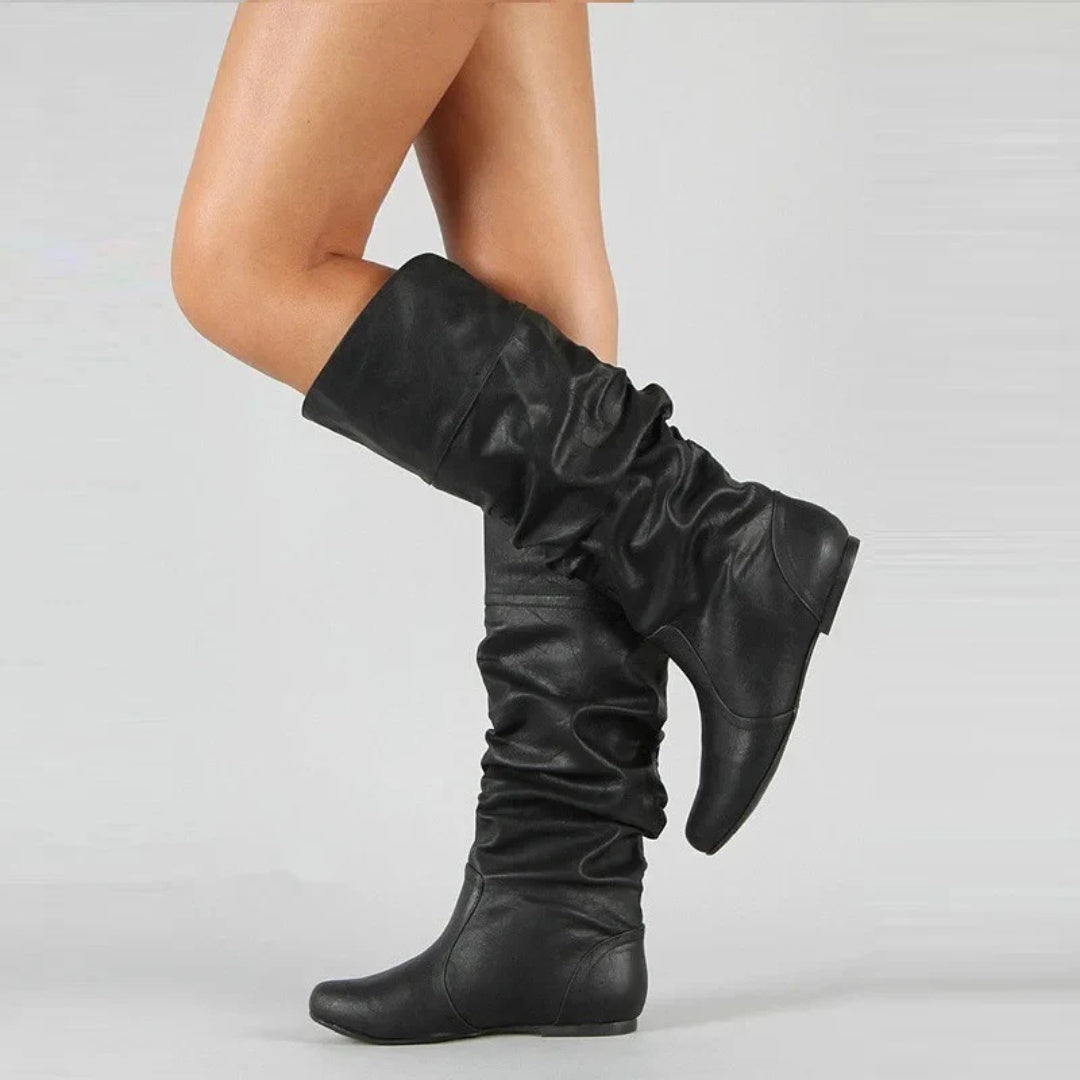Women's Leather Flat Mid Calf Boots
