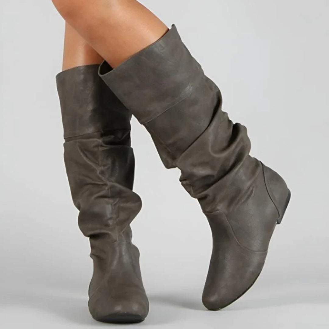 Women's Leather Flat Mid Calf Boots