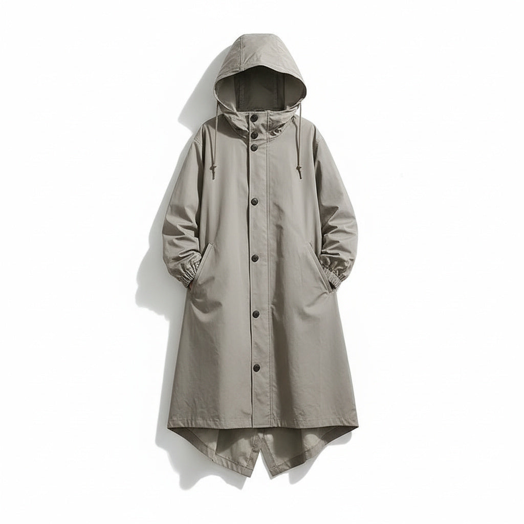 Women's Longline Button-Up Hooded Rain Coat