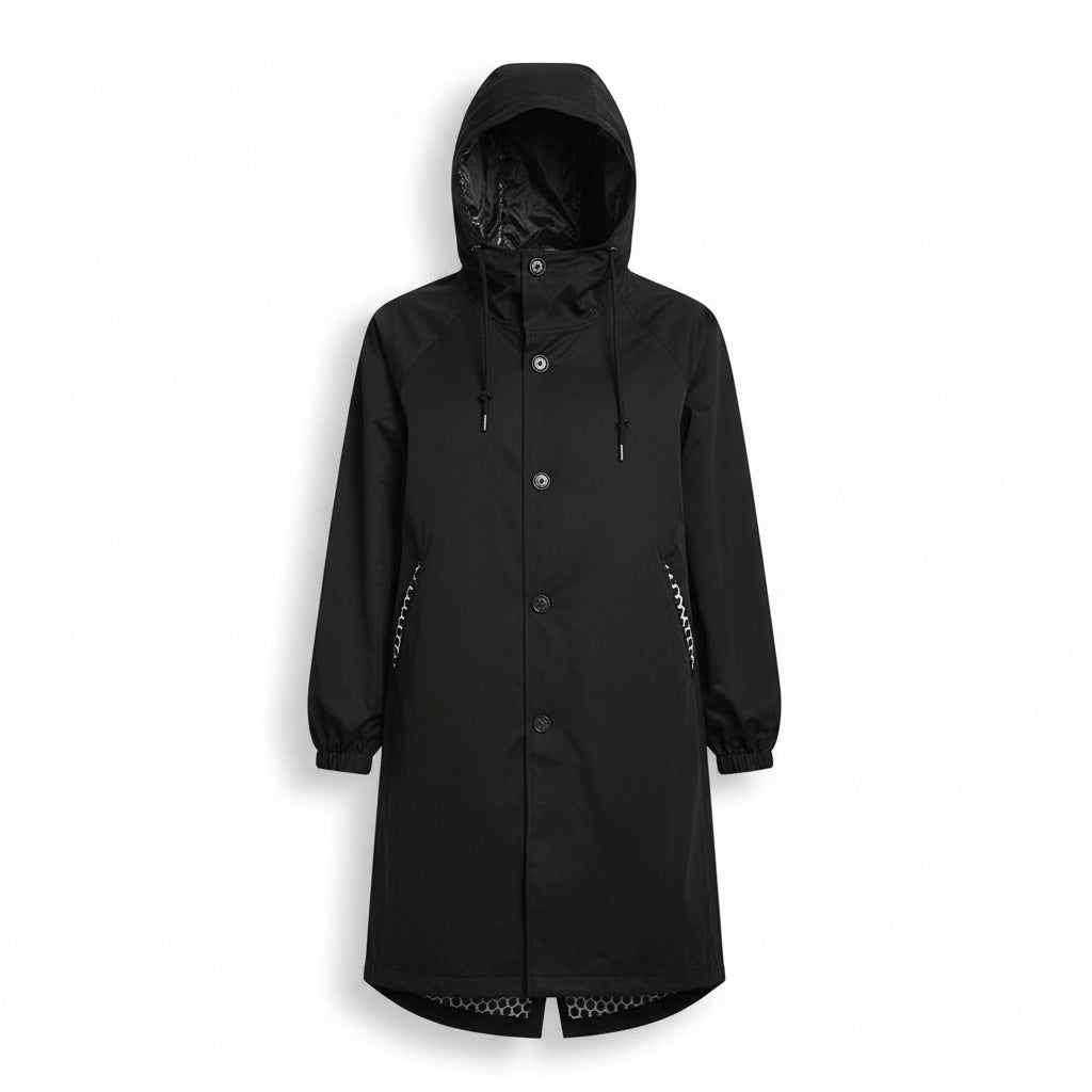 Women's Longline Button-Up Hooded Rain Coat