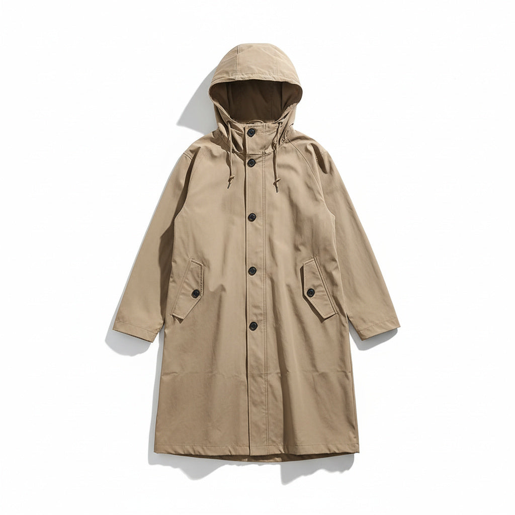 Women's Longline Button-Up Hooded Rain Coat
