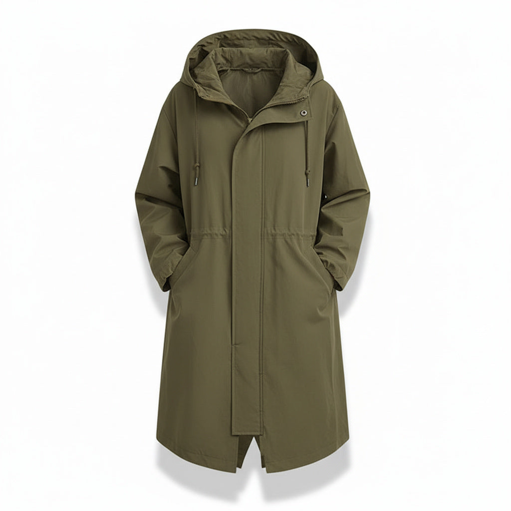 Women's Longline Button-Up Hooded Rain Coat