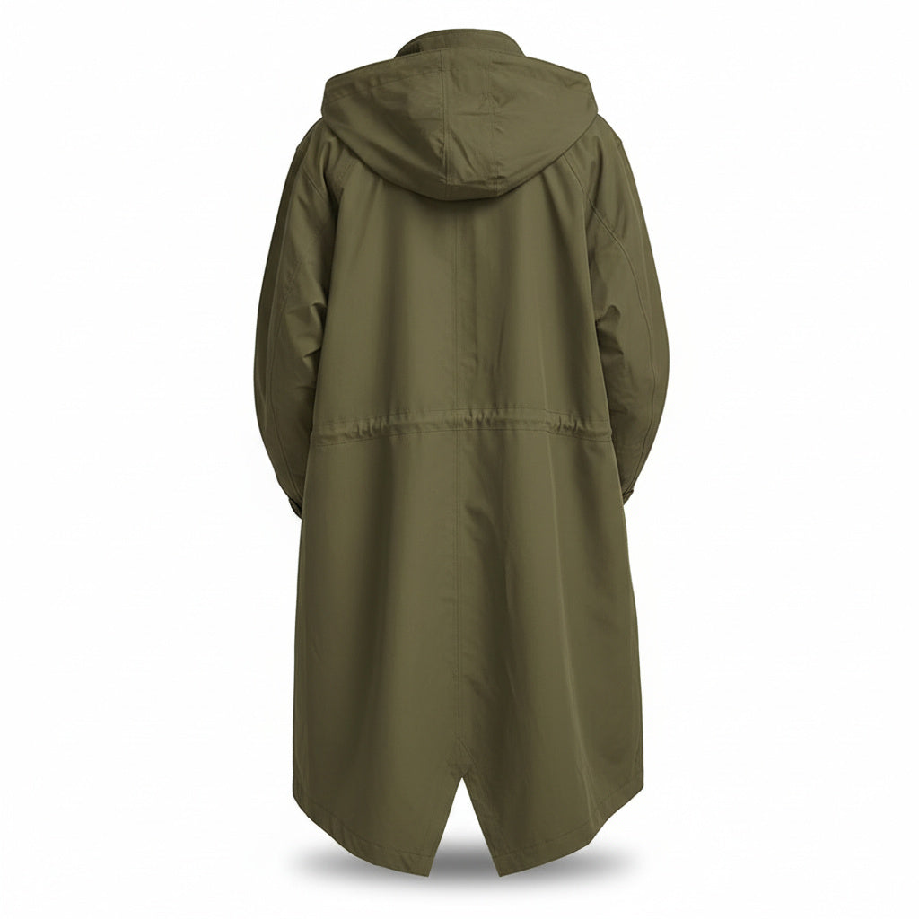 Women's Longline Button-Up Hooded Rain Coat
