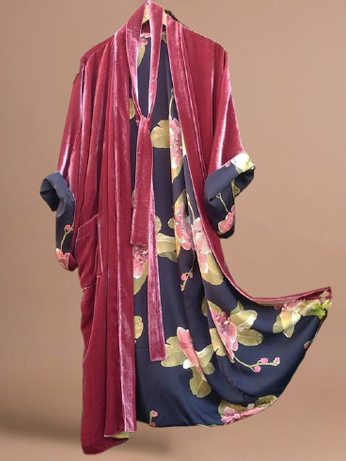 Women's Longline Floral Kimono Cardigan
