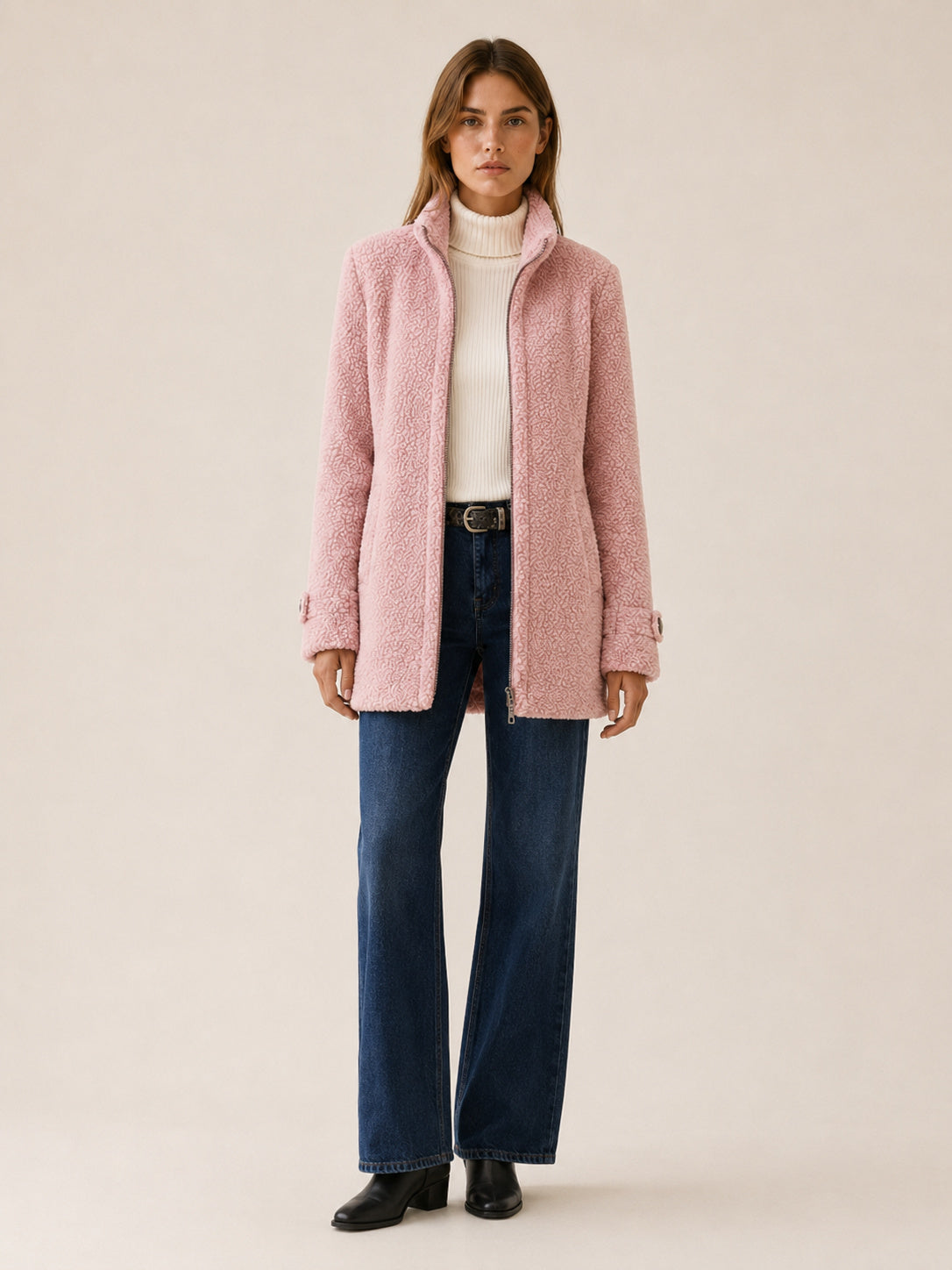 Women's Longline Zip-Up Teddy Fleece Coat