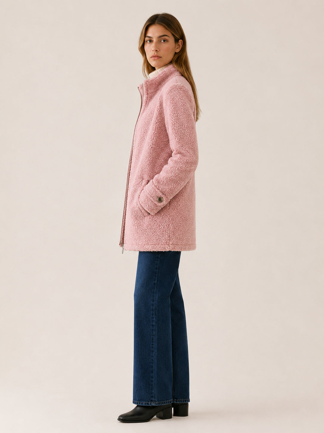 Women's Longline Zip-Up Teddy Fleece Coat