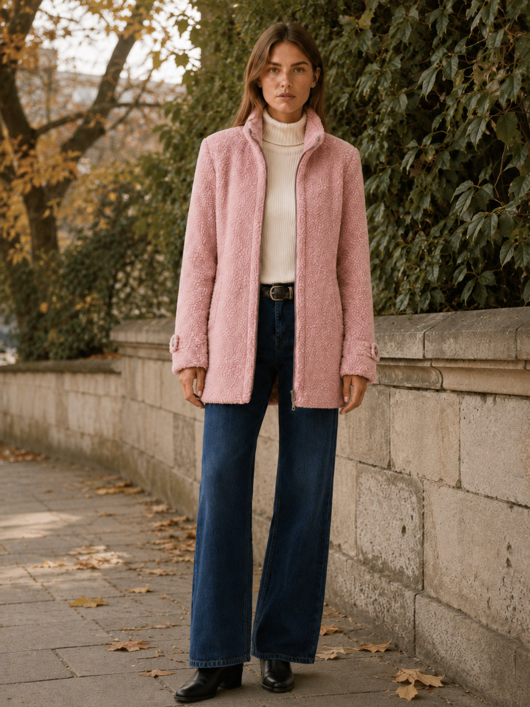 Women's Longline Zip-Up Teddy Fleece Coat