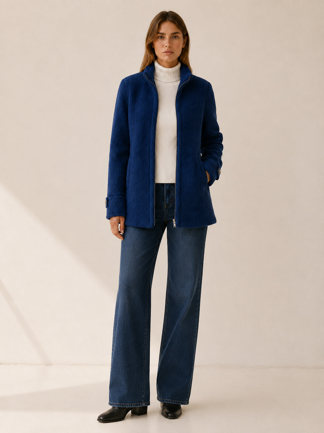 Women's Longline Zip-Up Teddy Fleece Coat