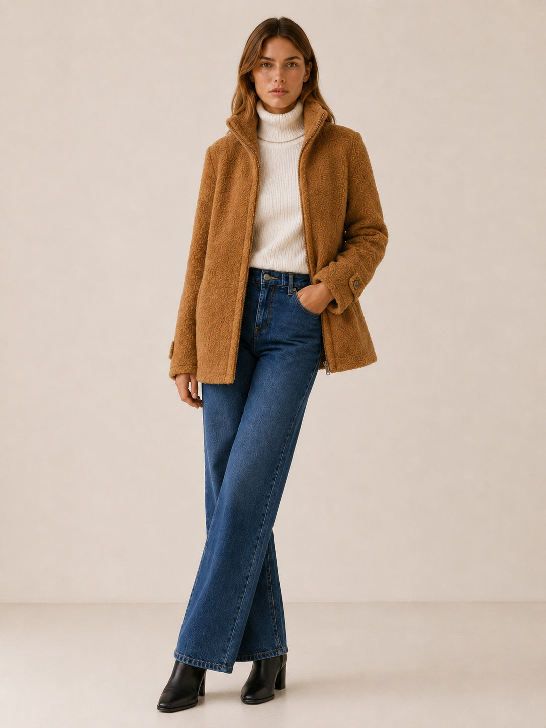 Women's Longline Zip-Up Teddy Fleece Coat