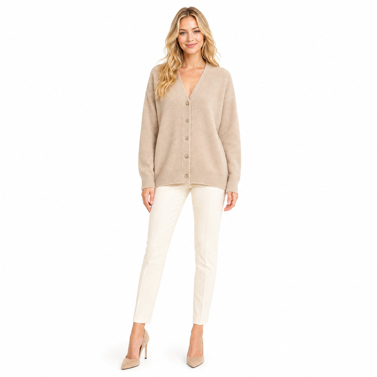 Women's Loose V Neck Cashmere Cardigan
