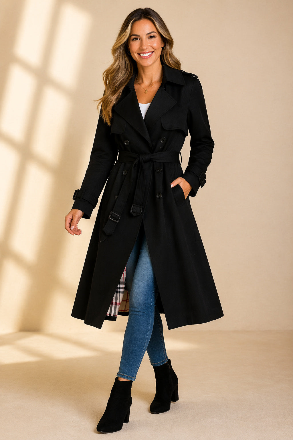 Women's Maxi Collared Long Trench Coat