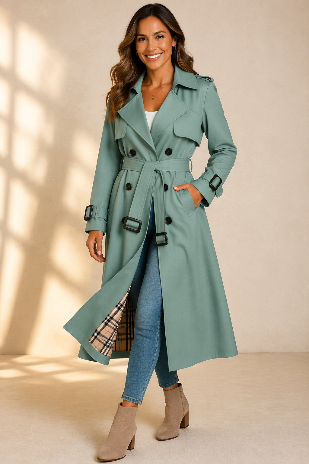 Women's Maxi Collared Long Trench Coat