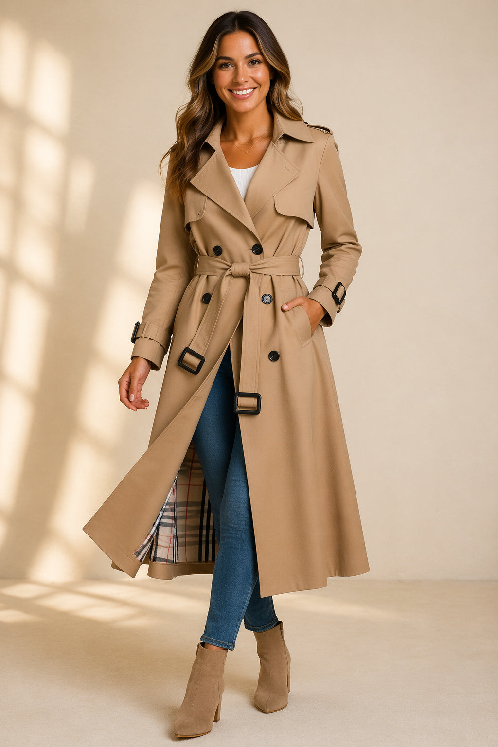 Women's Maxi Collared Long Trench Coat