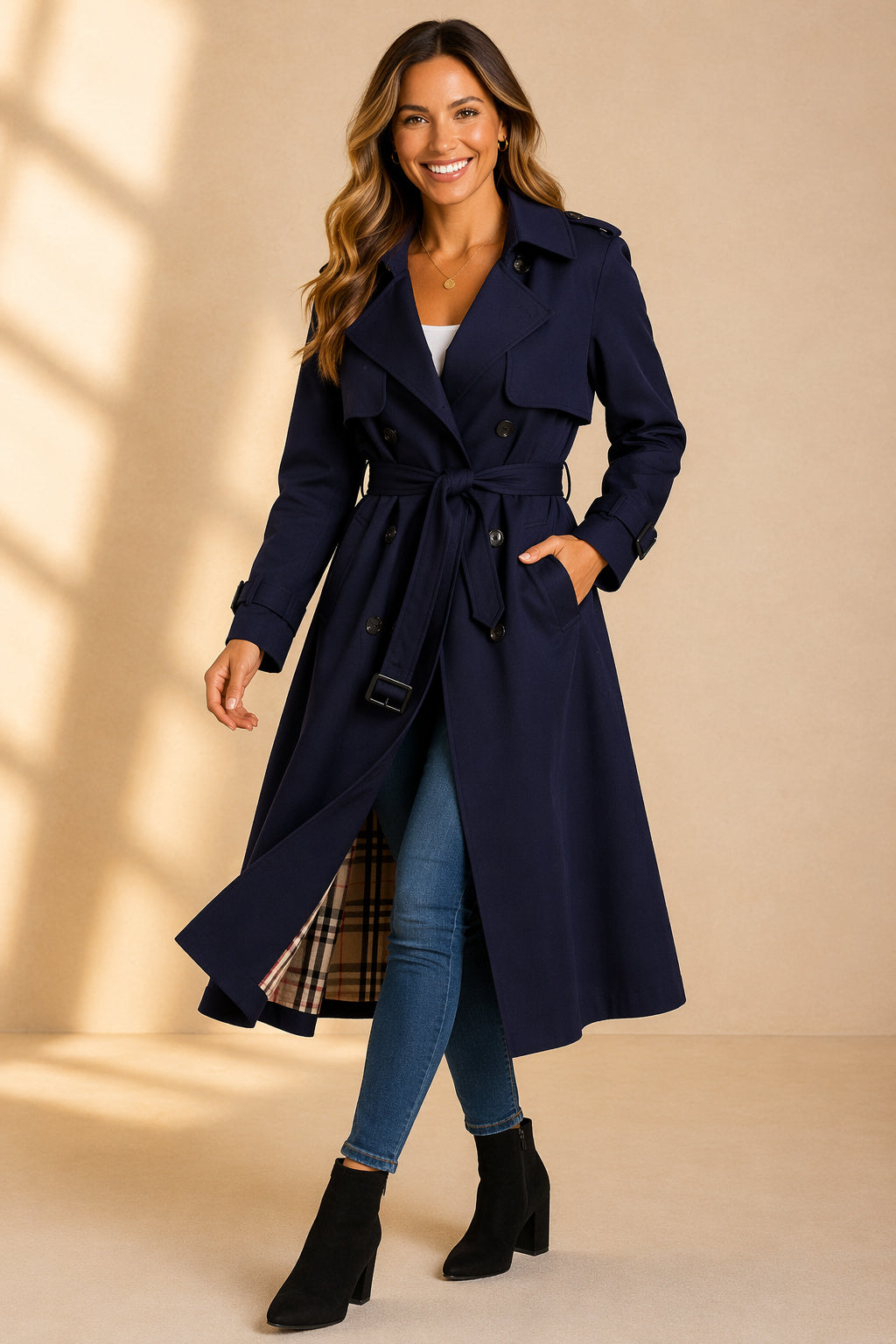 Women's Maxi Collared Long Trench Coat