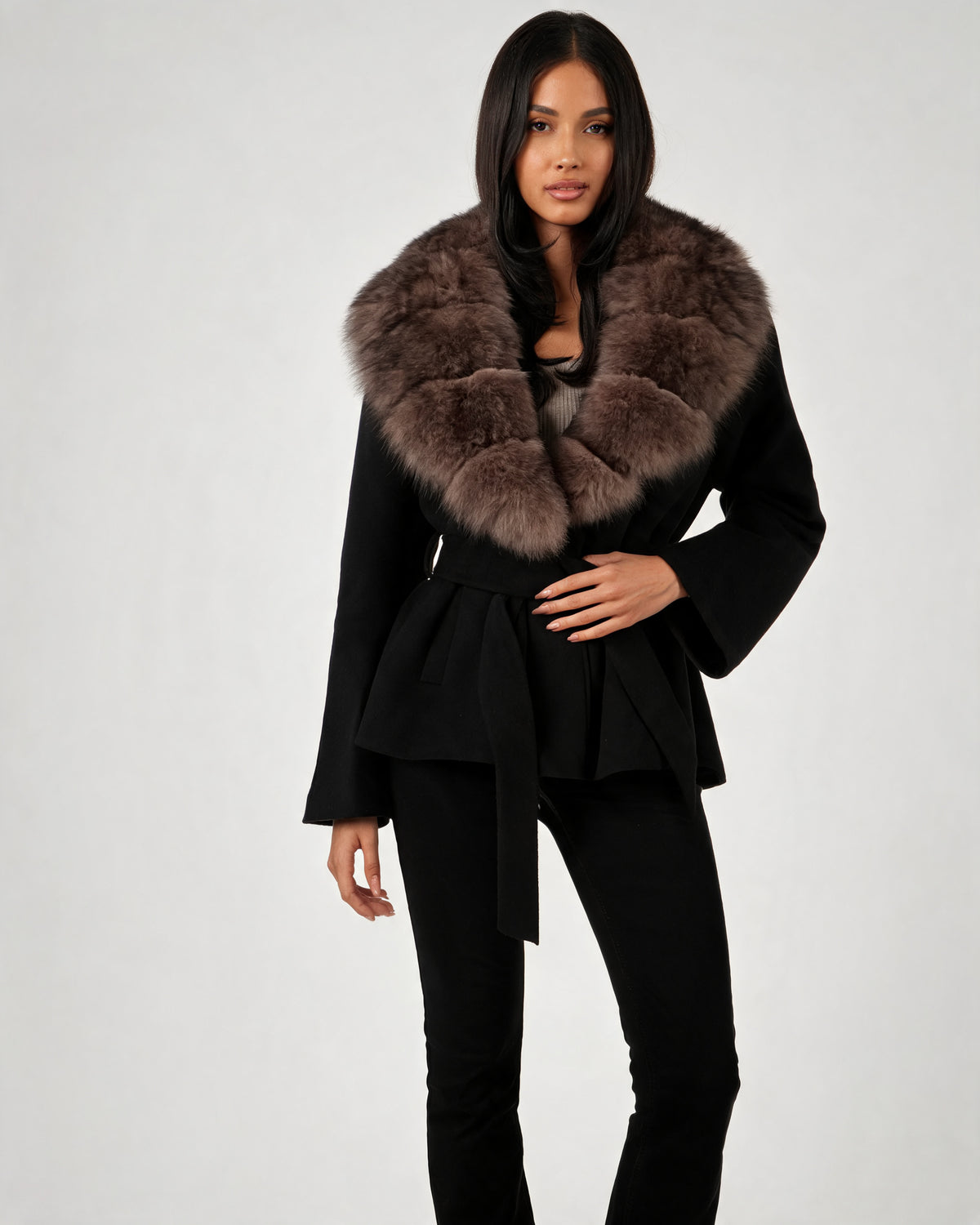 Women's Midi Collared Wool Wrap Coat