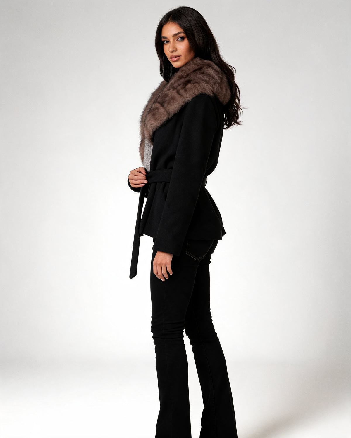 Women's Midi Collared Wool Wrap Coat