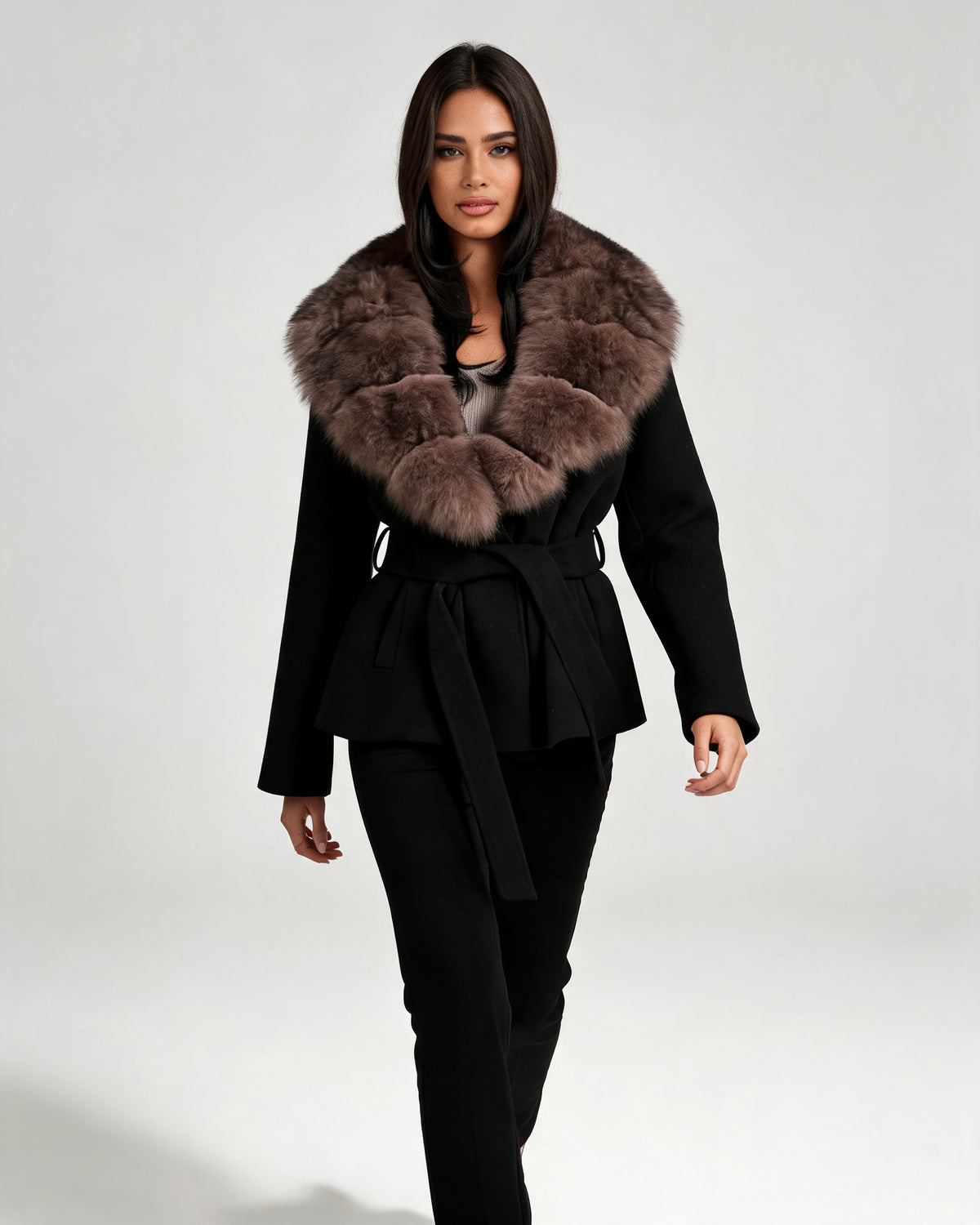Women's Midi Collared Wool Wrap Coat
