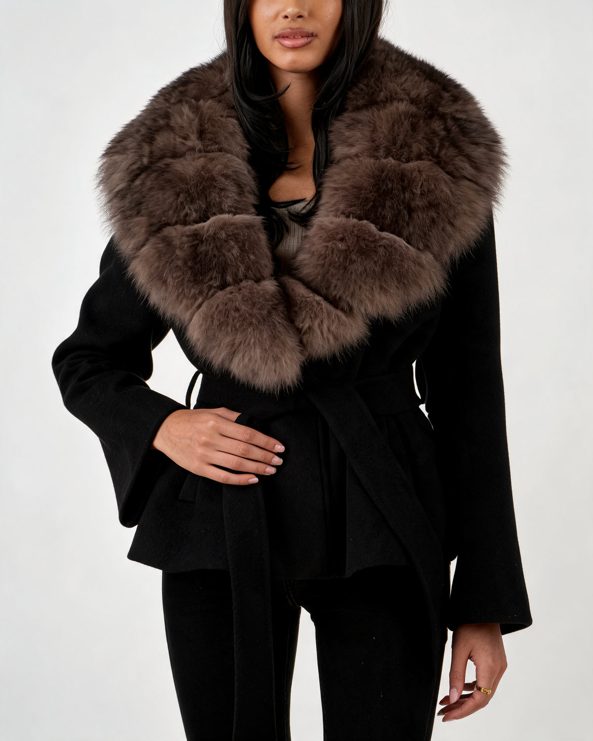 Women's Midi Collared Wool Wrap Coat