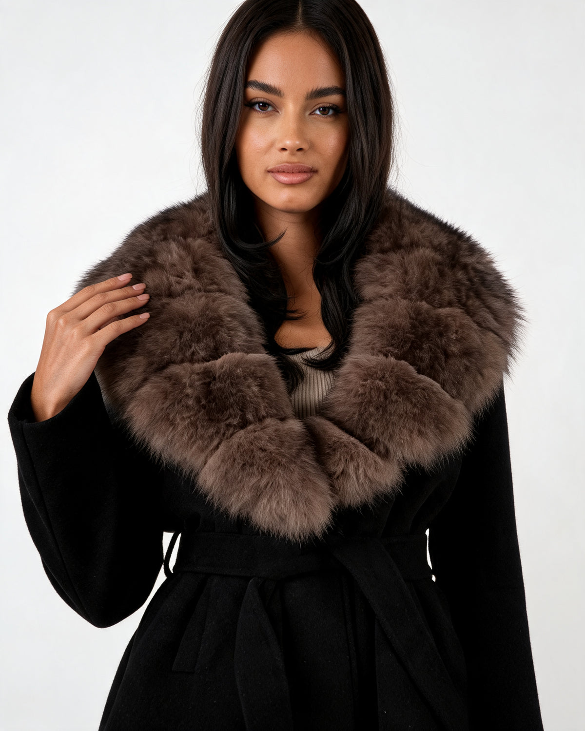 Women's Midi Collared Wool Wrap Coat