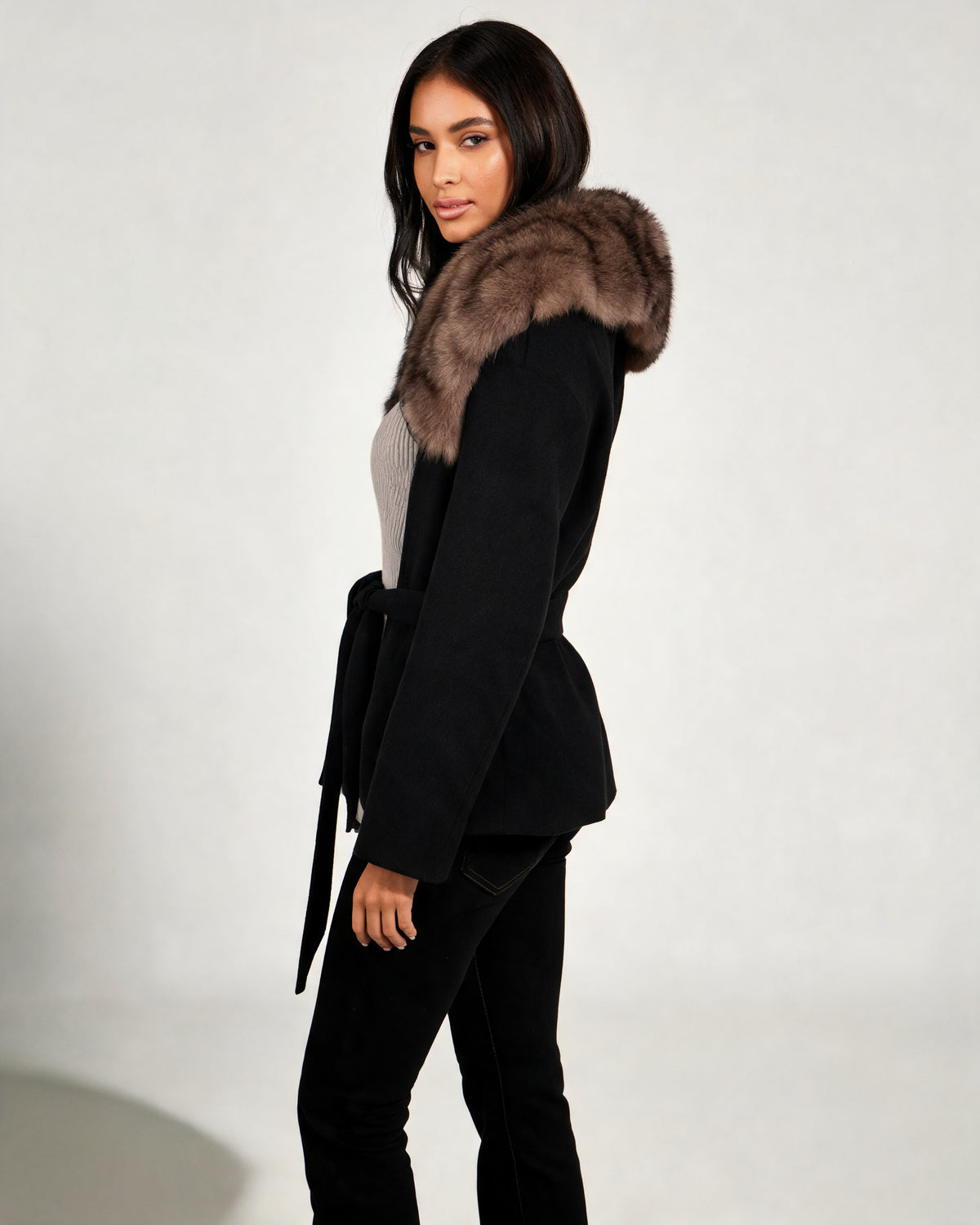 Women's Midi Collared Wool Wrap Coat