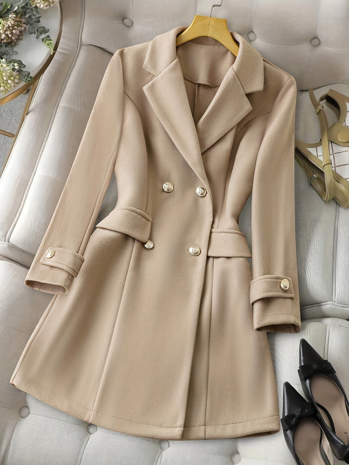 Women's Midi Double Breasted A-Line Coat