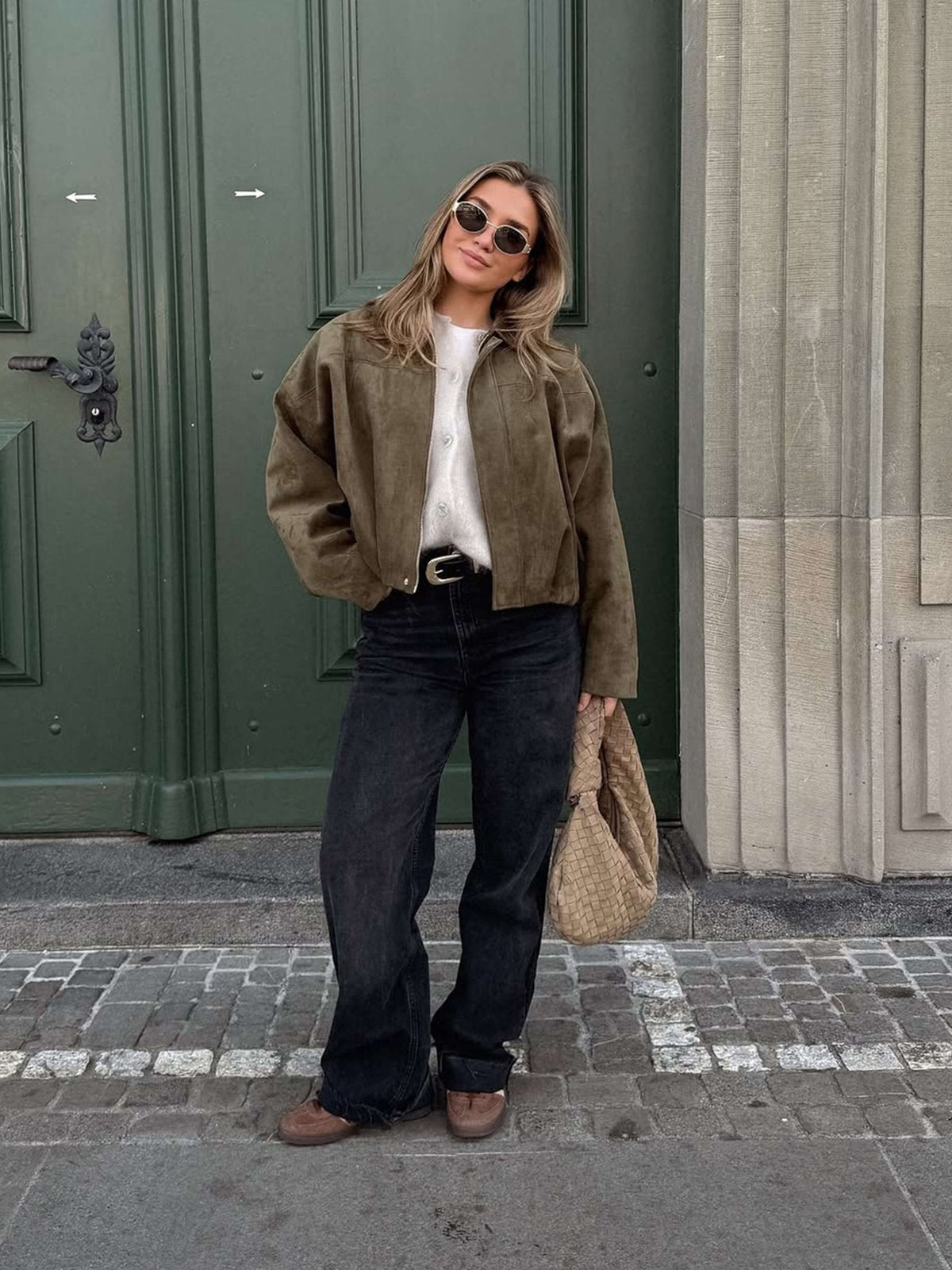 Women's Oversized Collared Suede Bomber Jacket