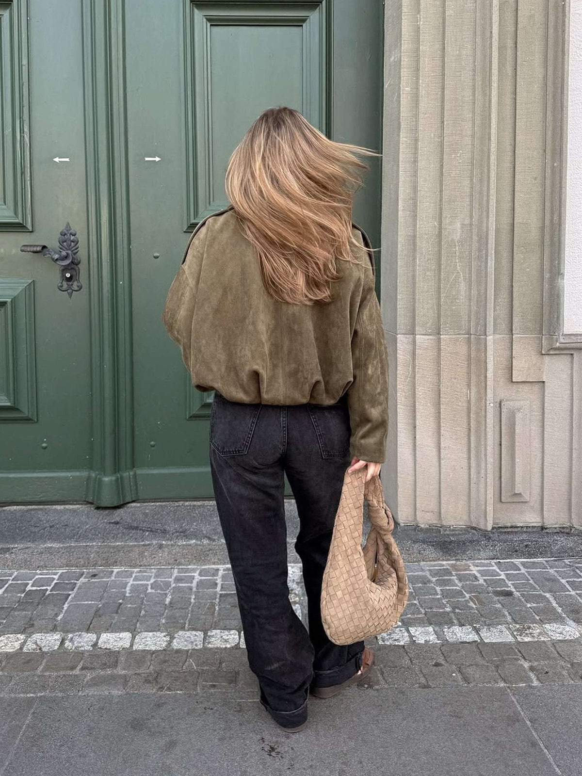 Women's Oversized Collared Suede Bomber Jacket