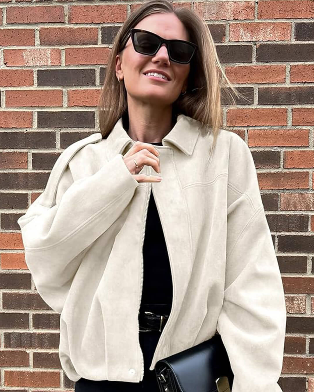 Women's Oversized Collared Suede Bomber Jacket